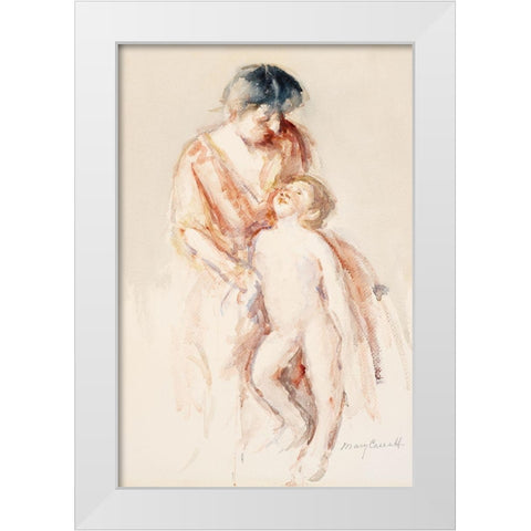 Woman with Nude Boy at Her Left White Modern Wood Framed Art Print by Cassatt, Mary