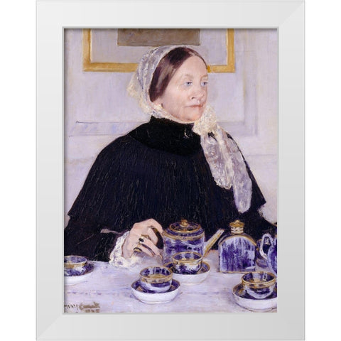 Lady at the Tea Table White Modern Wood Framed Art Print by Cassatt, Mary