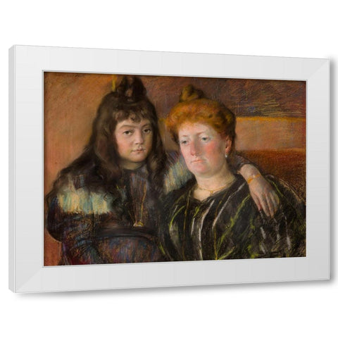 Madame Gaillard and Her Daughter Marie-Therese White Modern Wood Framed Art Print by Cassatt, Mary