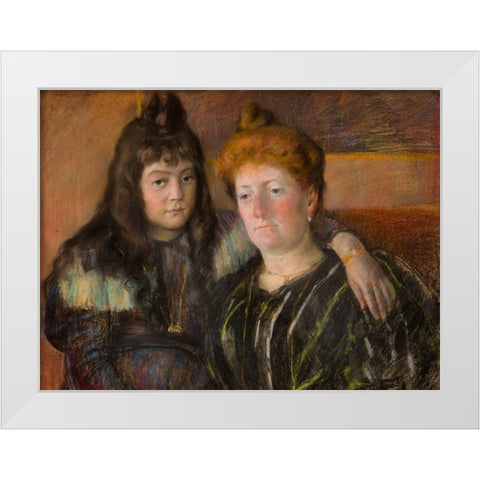 Madame Gaillard and Her Daughter Marie-Therese White Modern Wood Framed Art Print by Cassatt, Mary