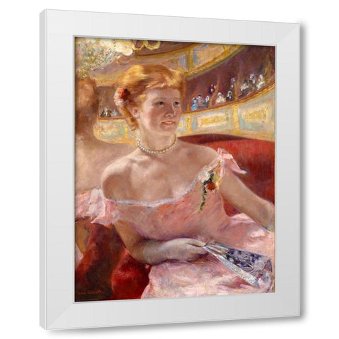 Woman with a Pearl Necklace in a Loge White Modern Wood Framed Art Print by Cassatt, Mary