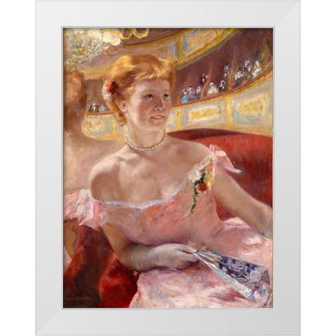 Woman with a Pearl Necklace in a Loge White Modern Wood Framed Art Print by Cassatt, Mary