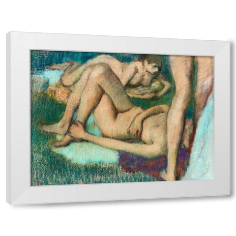 Naked Women Bathers White Modern Wood Framed Art Print by Degas, Edgar