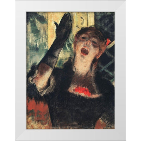 Cafe Singer White Modern Wood Framed Art Print by Degas, Edgar