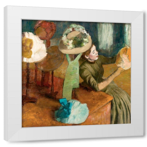 The Millinery Shop White Modern Wood Framed Art Print by Degas, Edgar