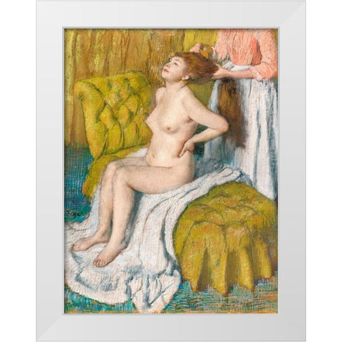 Woman Having Her Hair Combed White Modern Wood Framed Art Print by Degas, Edgar