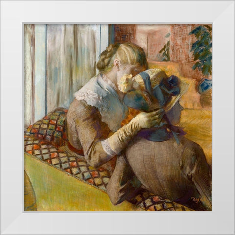 At the Milliners White Modern Wood Framed Art Print by Degas, Edgar