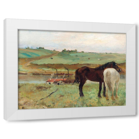 Horse in a Meadow White Modern Wood Framed Art Print by Degas, Edgar