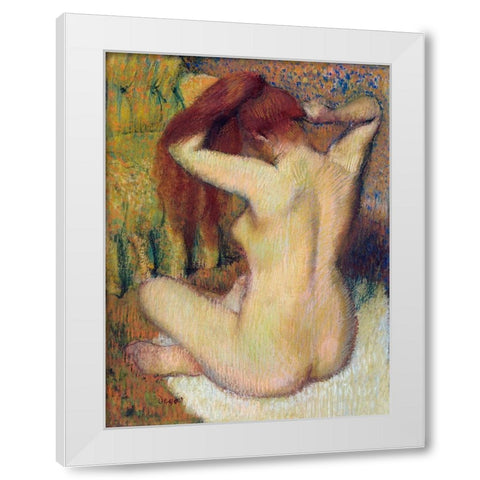 Woman Combing Her Hair White Modern Wood Framed Art Print by Degas, Edgar