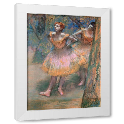 Two Dancers White Modern Wood Framed Art Print by Degas, Edgar
