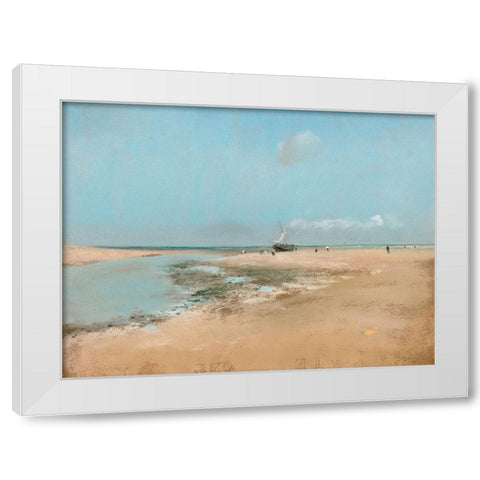 Beach at Low Tide White Modern Wood Framed Art Print by Degas, Edgar
