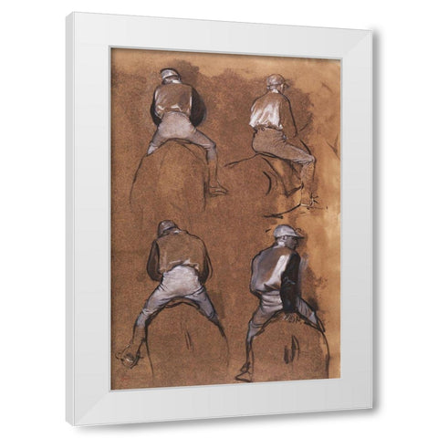 Four Studies of a Jockey White Modern Wood Framed Art Print by Degas, Edgar