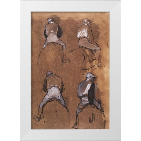 Four Studies of a Jockey White Modern Wood Framed Art Print by Degas, Edgar