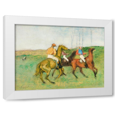 Jockeys and Race Horses White Modern Wood Framed Art Print by Degas, Edgar
