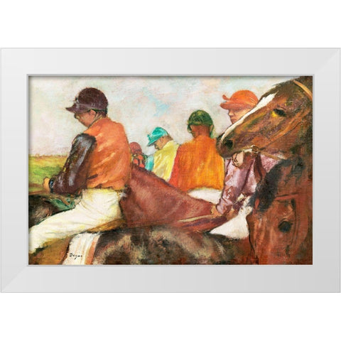 The Jockeys White Modern Wood Framed Art Print by Degas, Edgar