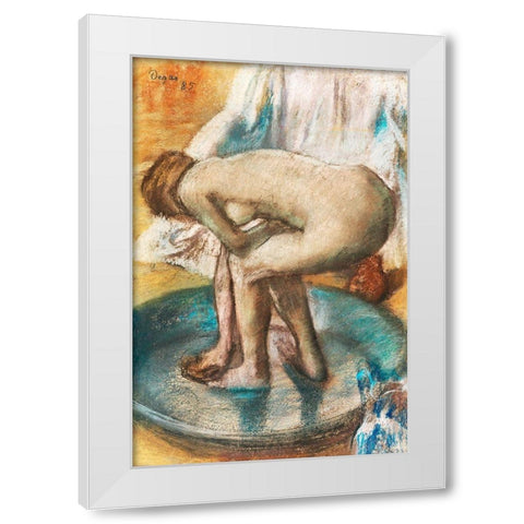 Woman Bathing in a Shallow Tub White Modern Wood Framed Art Print by Degas, Edgar