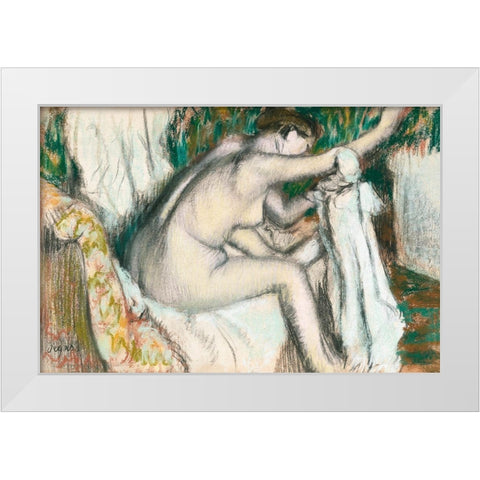 Woman Drying Her Arm White Modern Wood Framed Art Print by Degas, Edgar
