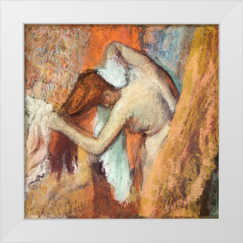 Woman at Her Toilette White Modern Wood Framed Art Print by Degas, Edgar
