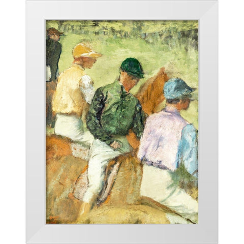 Four Jockeys White Modern Wood Framed Art Print by Degas, Edgar