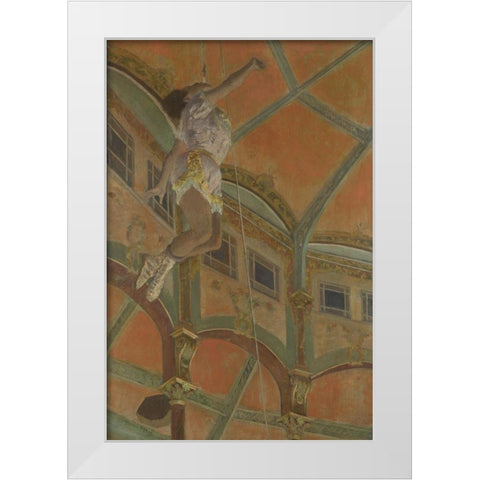Miss La La at the Cirque Fernando White Modern Wood Framed Art Print by Degas, Edgar
