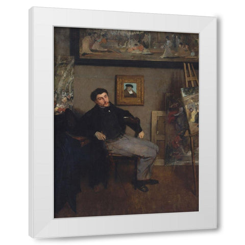 Portrait of James Tissot White Modern Wood Framed Art Print by Degas, Edgar
