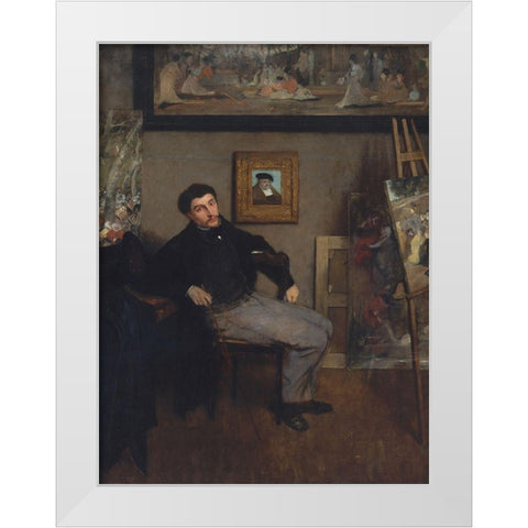 Portrait of James Tissot White Modern Wood Framed Art Print by Degas, Edgar