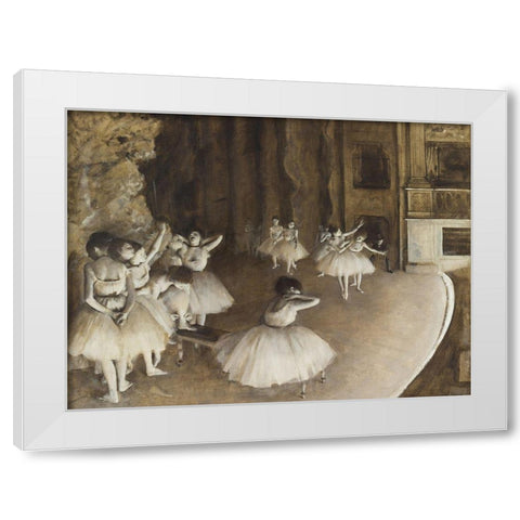 Ballet Rehearsal on Stage White Modern Wood Framed Art Print by Degas, Edgar