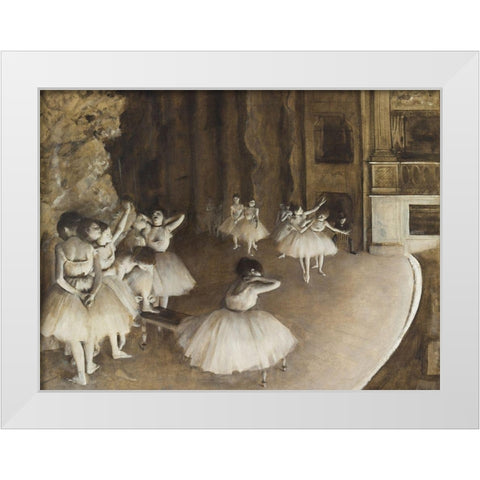 Ballet Rehearsal on Stage White Modern Wood Framed Art Print by Degas, Edgar