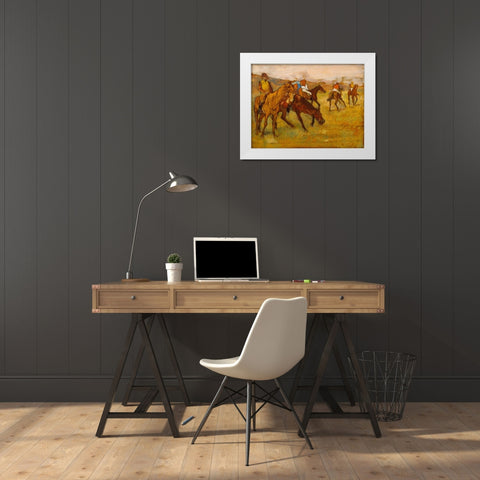 Before the Race White Modern Wood Framed Art Print by Degas, Edgar