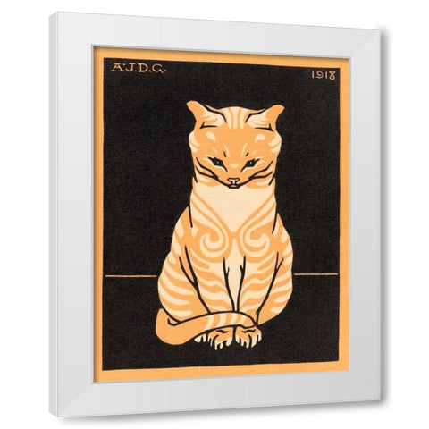 Sitting Cat White Modern Wood Framed Art Print by De Graag, Julie
