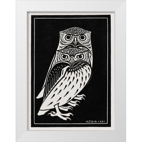 Two owls White Modern Wood Framed Art Print by De Graag, Julie