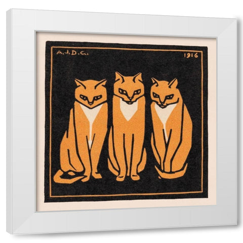 Three cats White Modern Wood Framed Art Print by De Graag, Julie