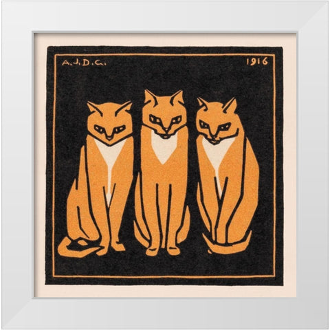 Three cats White Modern Wood Framed Art Print by De Graag, Julie