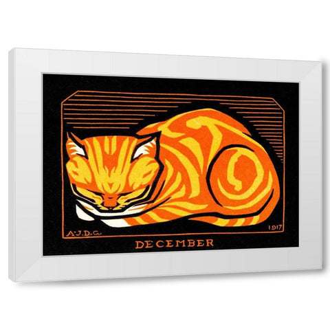 December Cat White Modern Wood Framed Art Print by De Graag, Julie