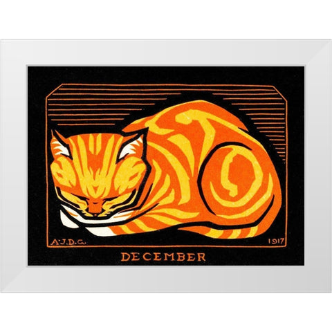 December Cat White Modern Wood Framed Art Print by De Graag, Julie