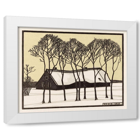 Farm in the snow White Modern Wood Framed Art Print by De Graag, Julie