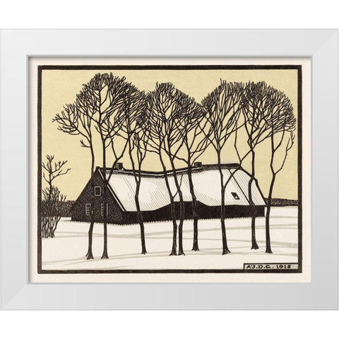 Farm in the snow White Modern Wood Framed Art Print by De Graag, Julie