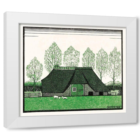 Farmhouse with thatched roof White Modern Wood Framed Art Print by De Graag, Julie