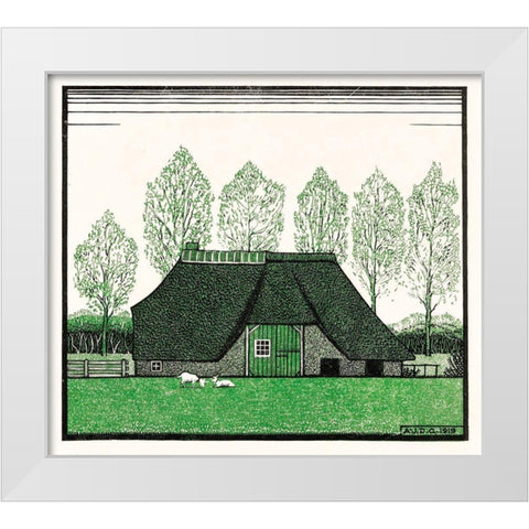 Farmhouse with thatched roof White Modern Wood Framed Art Print by De Graag, Julie