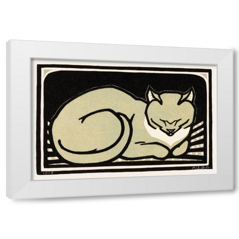 Sleeping Cat White Modern Wood Framed Art Print by De Graag, Julie