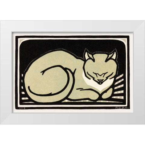Sleeping Cat White Modern Wood Framed Art Print by De Graag, Julie