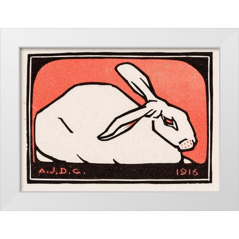 Lying rabbit White Modern Wood Framed Art Print by De Graag, Julie
