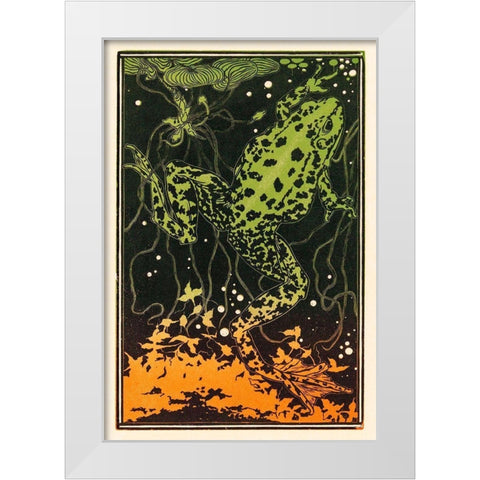 Swimming frog White Modern Wood Framed Art Print by De Graag, Julie