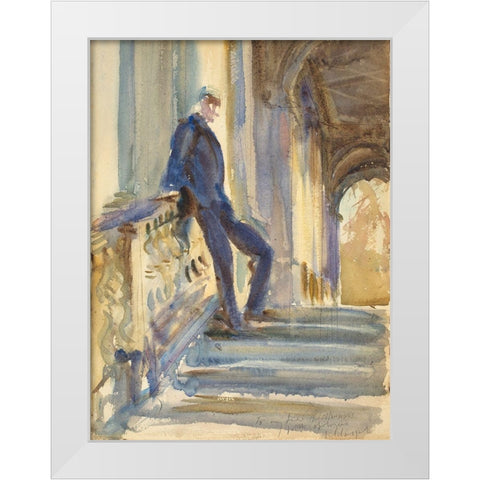 Sir Neville Wilkinson on the Steps of the Palladian Bridge at Wilton House White Modern Wood Framed Art Print by Sargent, John Singer
