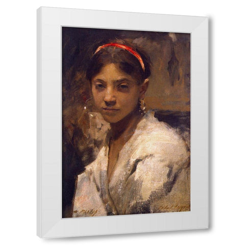 Head of a Capri Girl, 1878 White Modern Wood Framed Art Print by Sargent, John Singer