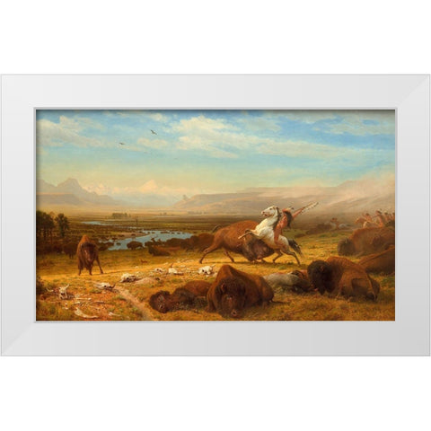 The Last of the Buffalo White Modern Wood Framed Art Print by Bierstadt, Albert