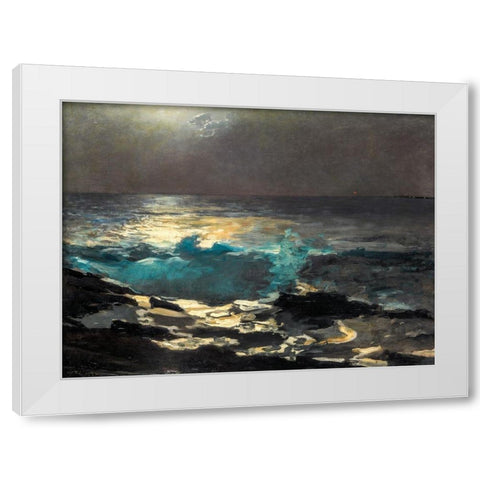 Moonlight, Wood Island Light White Modern Wood Framed Art Print by Homer, Winslow