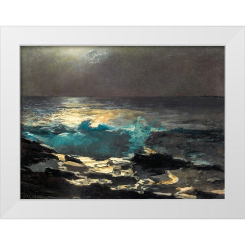 Moonlight, Wood Island Light White Modern Wood Framed Art Print by Homer, Winslow