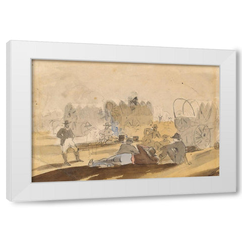 Caravan with Covered Wagons Resting White Modern Wood Framed Art Print by Homer, Winslow