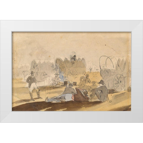 Caravan with Covered Wagons Resting White Modern Wood Framed Art Print by Homer, Winslow